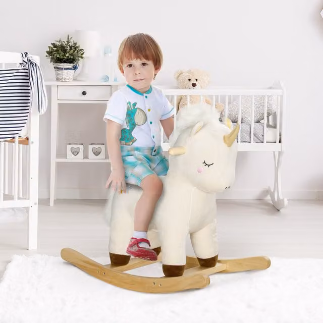 AIYAPLAY White Unicorn Design Rocking Horse with Sound for Toddlers Aged 2-4 Years