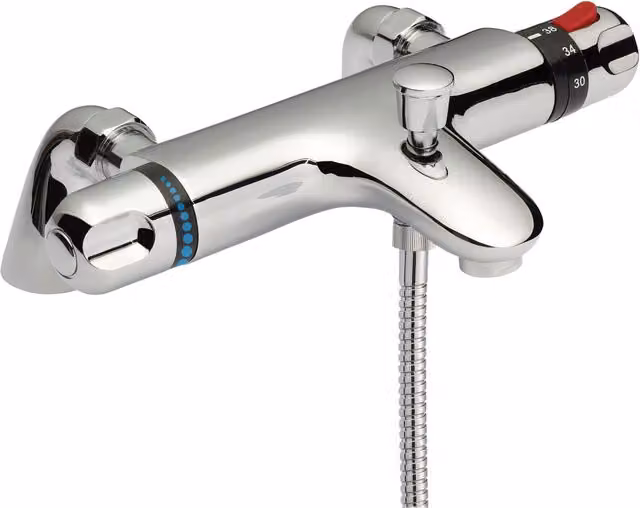 Balterley Chrome Thermostatic Deck Mounted Bath Shower Mixer Tap in Silver