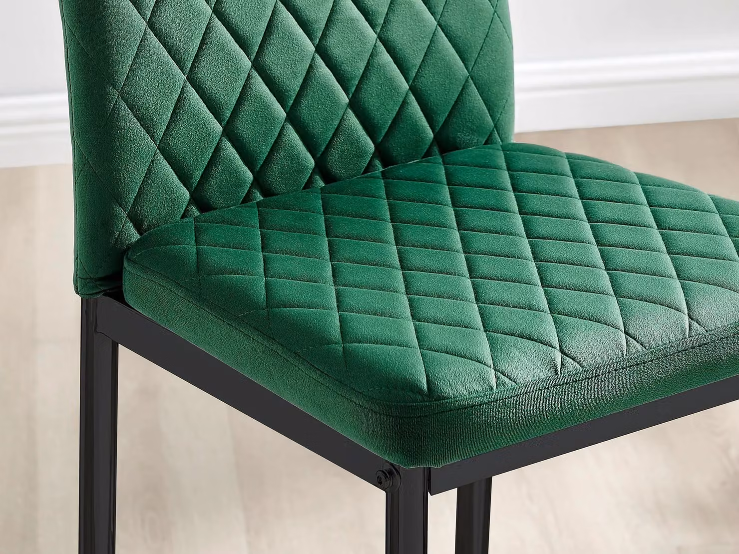 FurnitureboxUK Set of 2 Milan Soft Touch Hatched Velvet Padded Counter Stools with Black Metal Legs in Green – 2