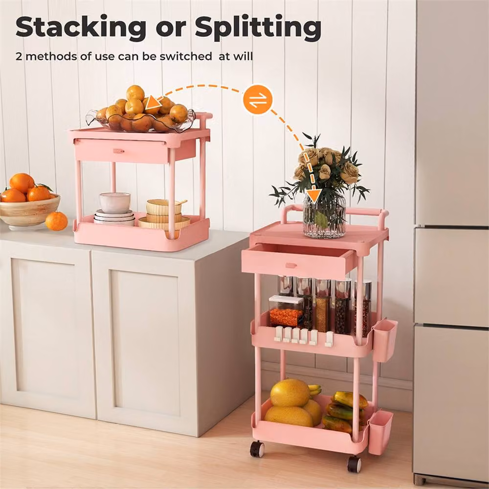 Kelvenix 3-Tier Metal Storage Trolley on Wheels in Matt Pink, W/D/H: 33.0 x 37.0 x 76.0 cm – 2