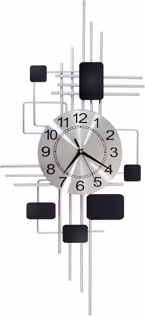 FLAVORA Modern Round Analog Metal Wall Clock in Silver – 1
