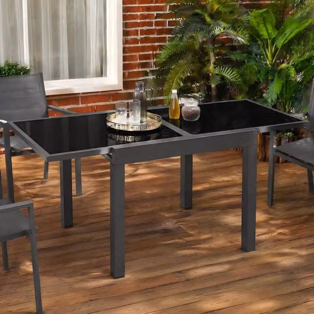 STILVORA Extendable Outdoor Dining Table in Black Metal and Glass