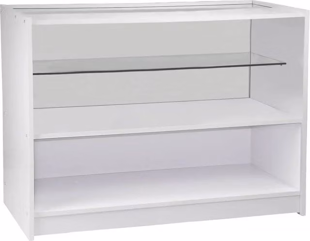 Monstershop C1200 Straight Retail Shop Counter with Glass Doors and Internal Shelves in Matt White
