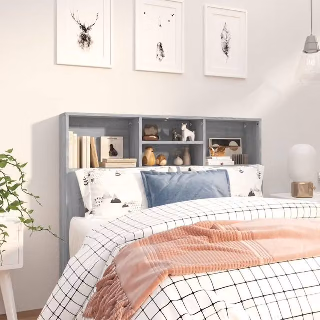 Berkfield Home Modern Wall-Mounted Headboard Cabinet with Integrated Shelf, Grey, W: 120 cm, D: 19 cm, H: 103.5 cm