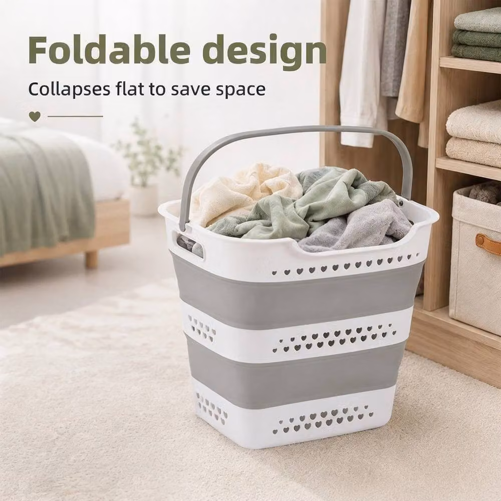 VOGREX Foldable Laundry Hamper Bin with Handles, Grey, 42L – 2