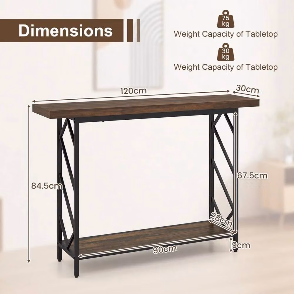 FORGEVIO 2-Tier Industrial Entryway Table with Open Storage Shelf in Brown – 2