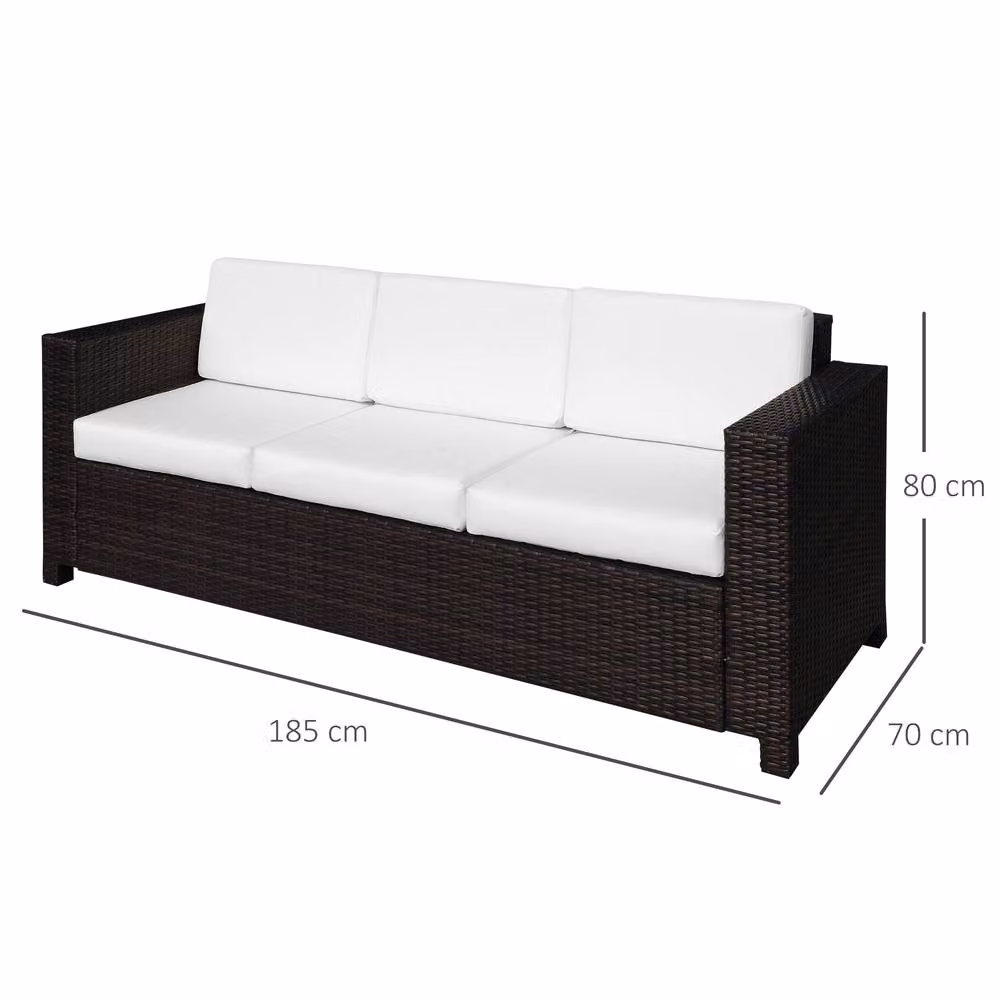 OUTSUNNY Brown Rattan Wicker 3-Seater Sofa with Upholstered Cushions and Powder Coated Steel Frame – 2