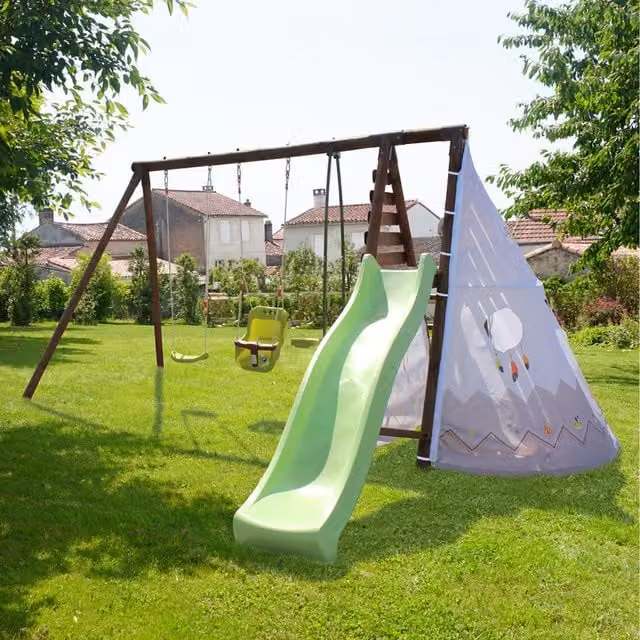 Soulet Camelia Wooden Swing Set with Slide in Orange