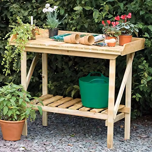 Forest Garden Rustic Wooden Potting Bench, Brown, W: 108 cm, D: 52 cm, H: 92 cm – 2