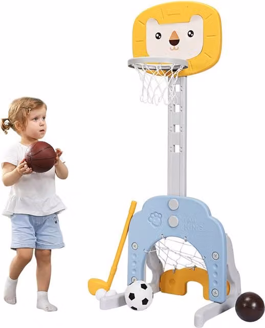 Costway 3-in-1 Height Adjustable Basketball Hoop Set in Yellow