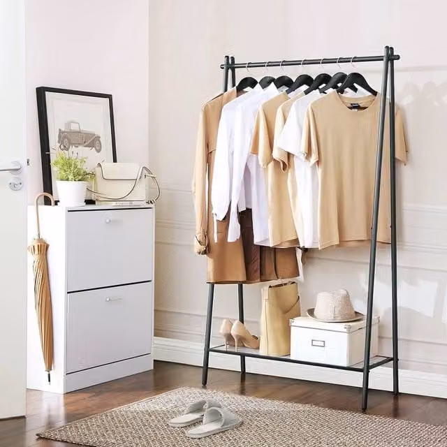 SPETLEK Minimalist Clothes Rail with Matt Black Steel Structure, H 153.0 cm x W 92.5 cm x D 40.0 cm – 1