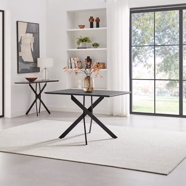 FurnitureboxUK Leonardo Modern Rectangular Dining Table with Black Veneer Top and X-Frame Metal Legs, Black, Width: 70 cm