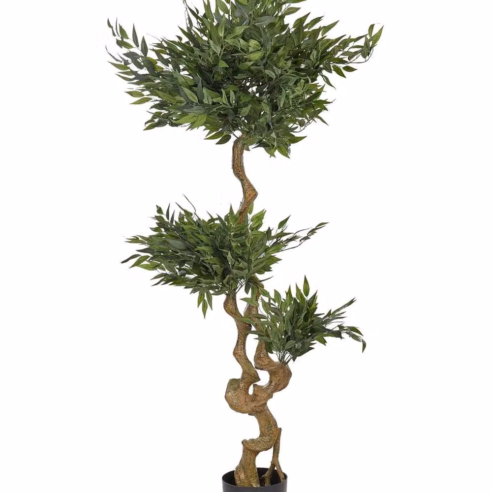 Wyld and Coco Artificial Potted Ruscus Tree, Green with Concrete Base, Height: 166 cm – 2