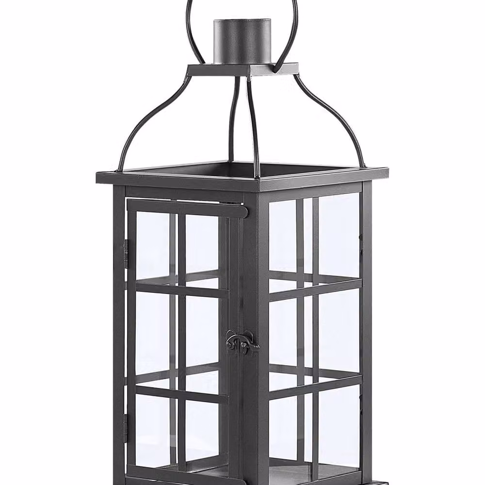 Wyld and Coco Black Iron Lantern Glass Door Pillar Candle Holder – 2