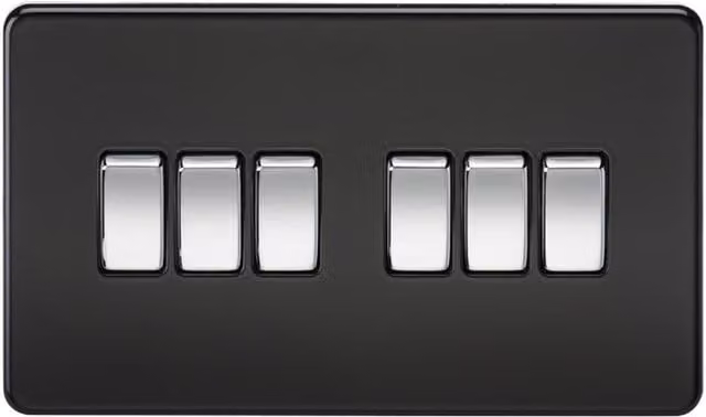Knightsbridge Screwless 10AX 6G 2-Way Flush Switch in Matt Black with Chrome Rocker