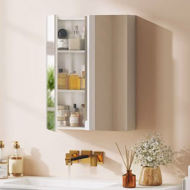 HOMCOM Wall Mounted Bathroom Mirror Storage Cabinet with Hinged Doors and Adjustable Internal Shelves, White, W: 60 cm, H: 75 cm – 1