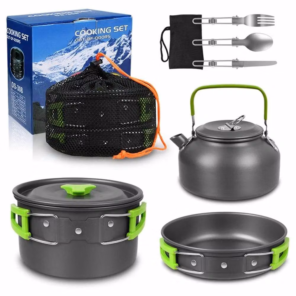 Nordara Non-Stick Portable Camping Folding Pot and Pan Set with Kettle, Dark Grey, W: 100 cm, H: 80 cm – 6
