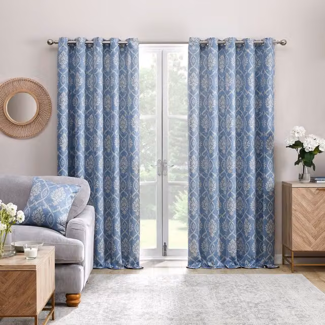 Dreams & Drapes Vivianna Blue Blackout Eyelet Curtains with Thermal Insulation and UV Resistance