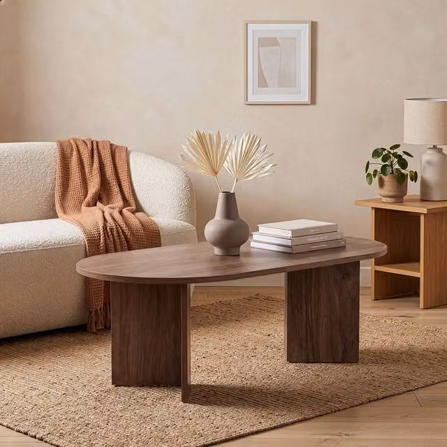 CALICOSY IRIS Oval Coffee Table in Walnut, Brown