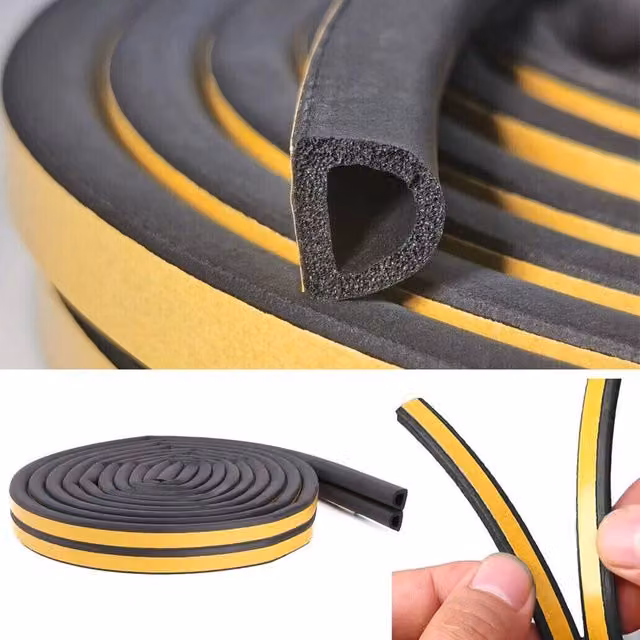 FLAVORA Self Adhesive D Shaped EPDM Rubber Draught Excluder Strip, Black, Length: 5 m, Height: 5.2 mm
