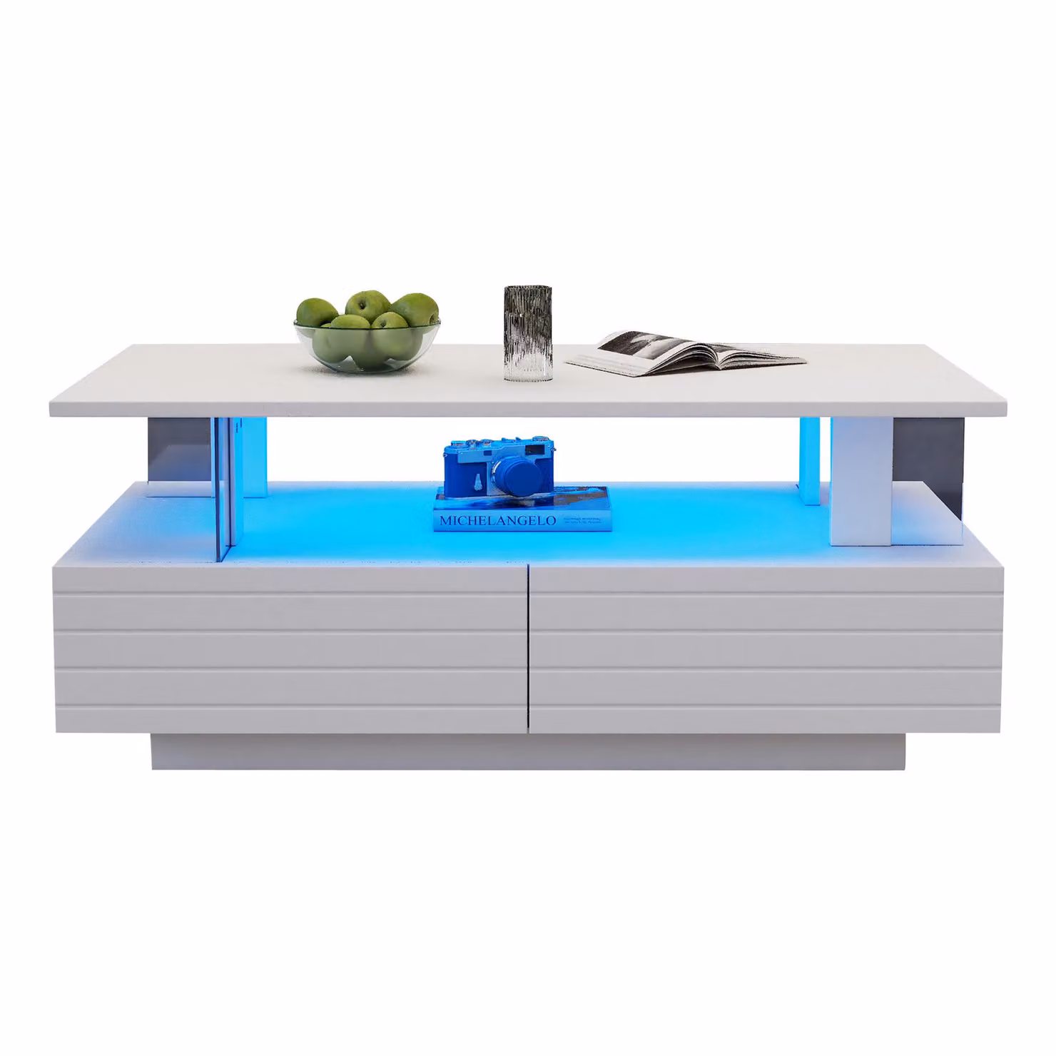 Aosom UK Sleek LED Coffee Table with App-Controlled Lighting and Open Storage Shelf, White, W: 100 cm, D: 50 cm, H: 42.5 cm – 2