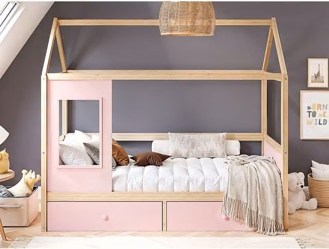 Flair Furnishings Ted Playhouse Pink Wooden Childrens Bed with Storage Drawers – 1