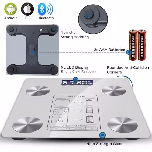 ATEK Bluetooth Digital Body Fat Scale with App Control and Large Display, Black – 9