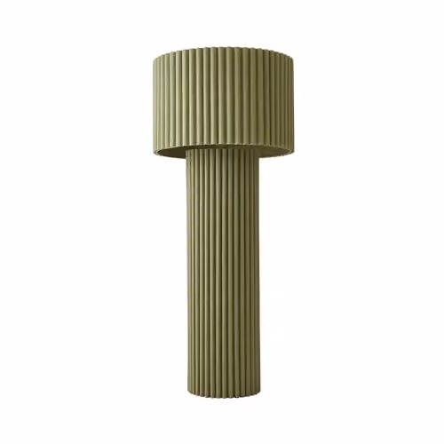 ValueLights Lenny Green Ribbed Fabric Drum Midi Floor Lamp with LED Bulb