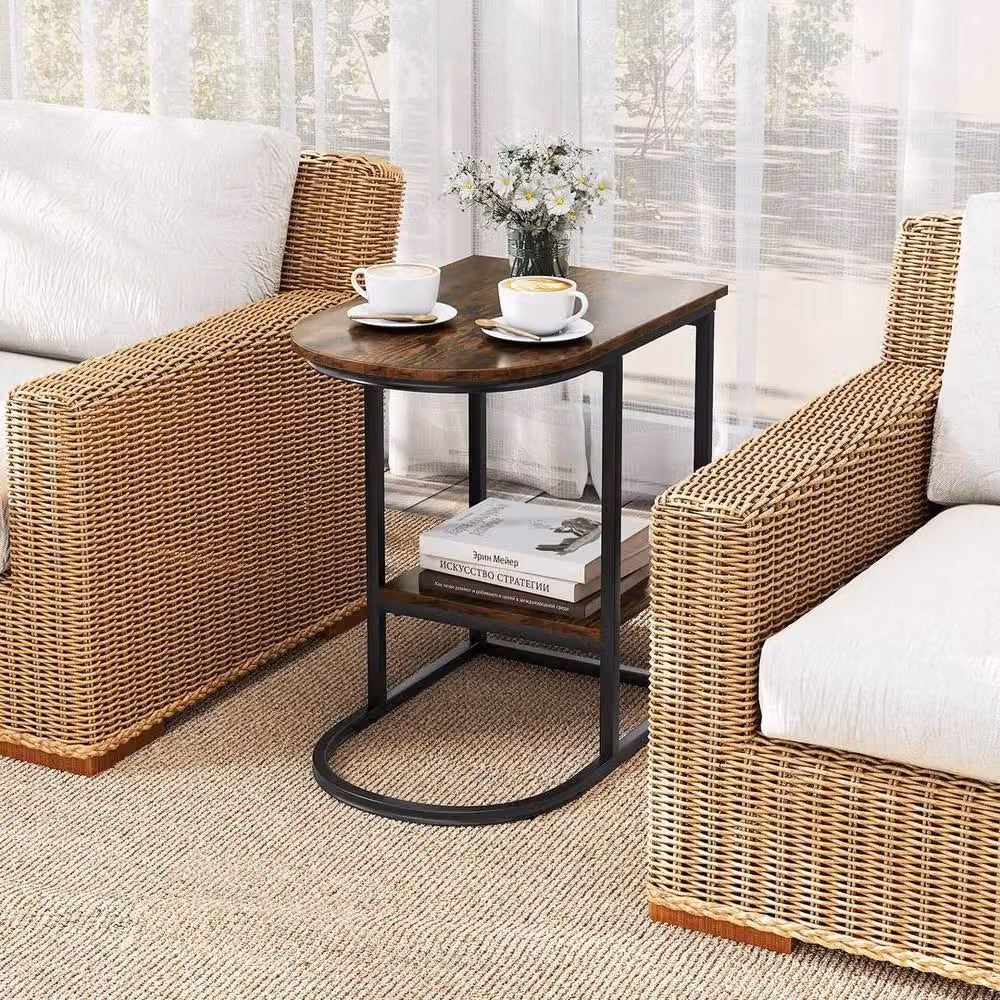 EONLION Modern C-shaped End Table in Brown – 3