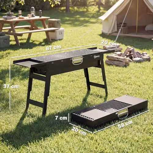 Outsunny Portable Foldable Charcoal BBQ Grill, Black Stainless Steel Tabletop Model – 7