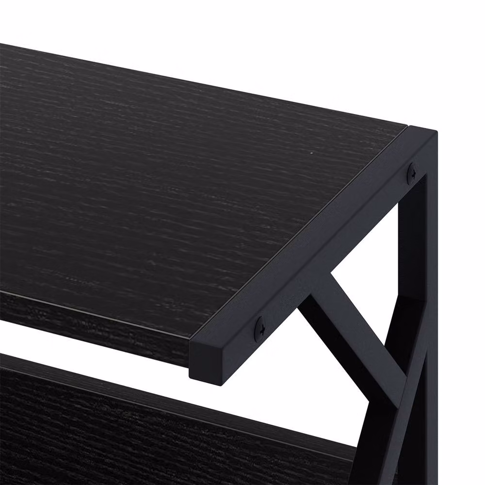 Huhote 2-Tier Wooden Desktop Printer Stand with Wheels and Storage in Black – 5