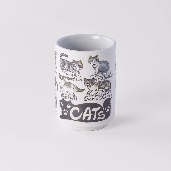 White Porcelain Sushi Mug with Cat Design, 250ml