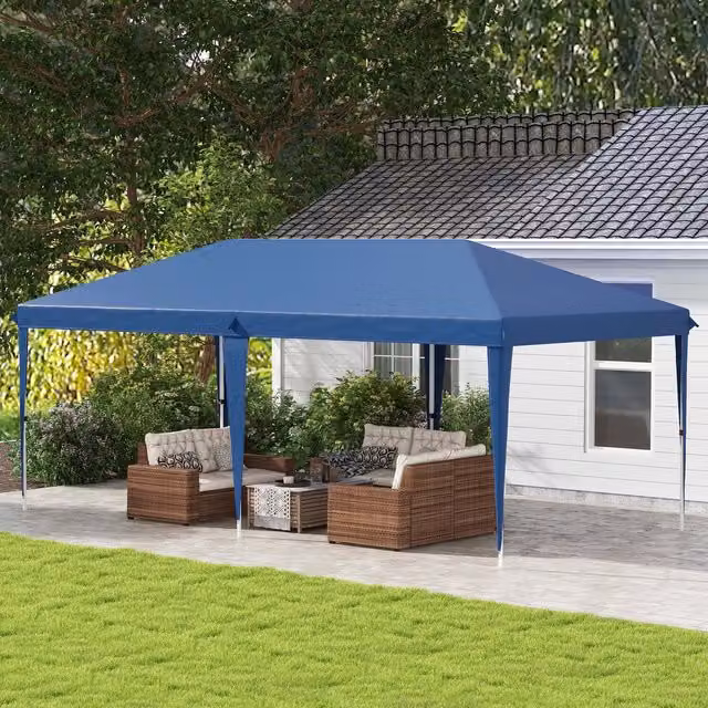 Outsunny Large Blue Pop Up Garden Gazebo with Hip Roof