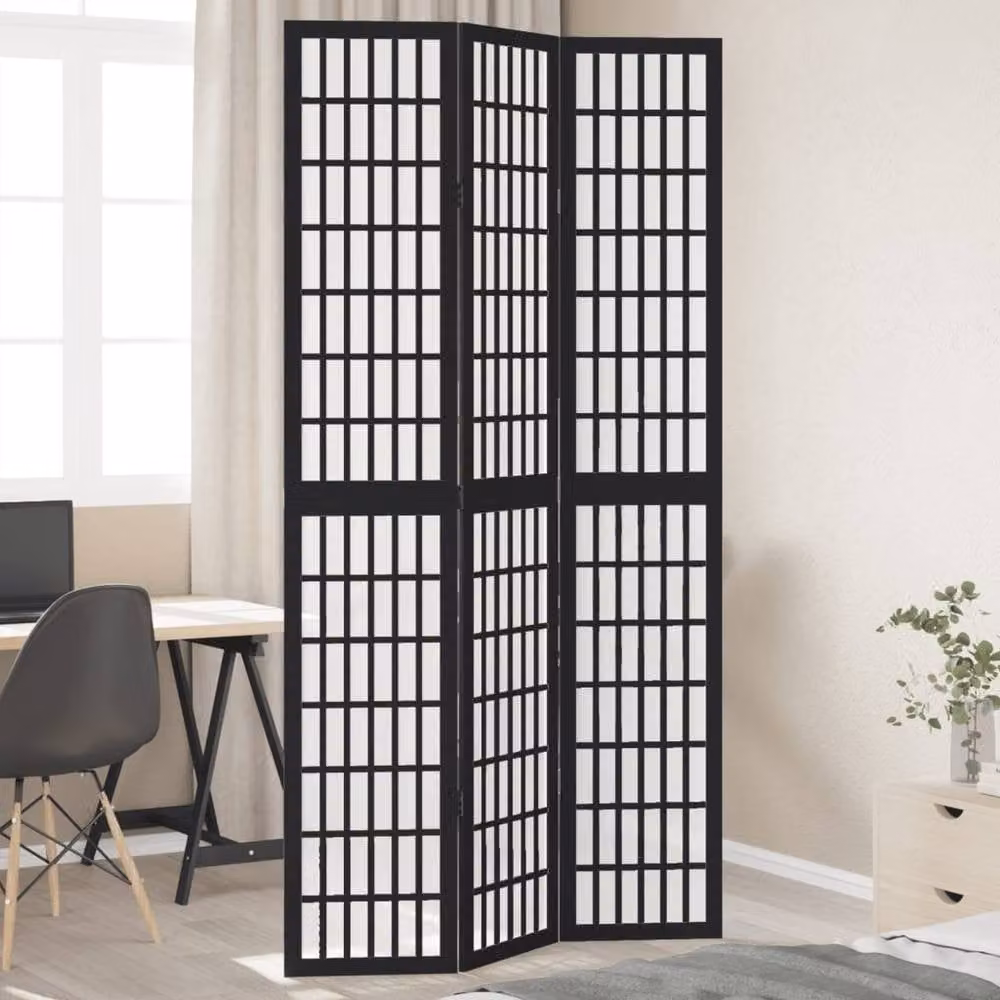 Berkfield Home 3-Panel Black Solid Wood Paulownia Room Divider