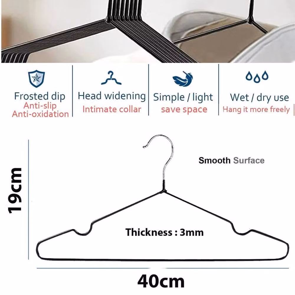 FLAVORA 40 Pack Metal Coat and Trouser Hangers with Bar in Black, W: 100 cm, D: 15 cm – 1