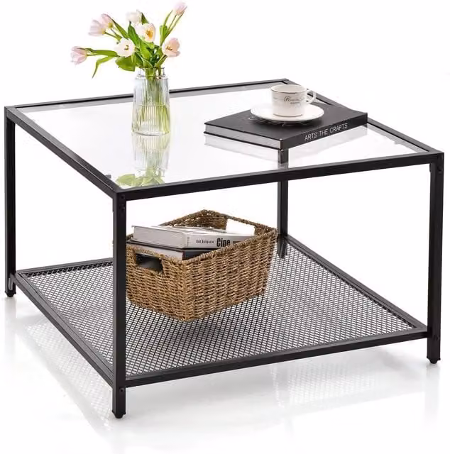 Costway Modern Square Glass Top Coffee Table in Transparent – 1