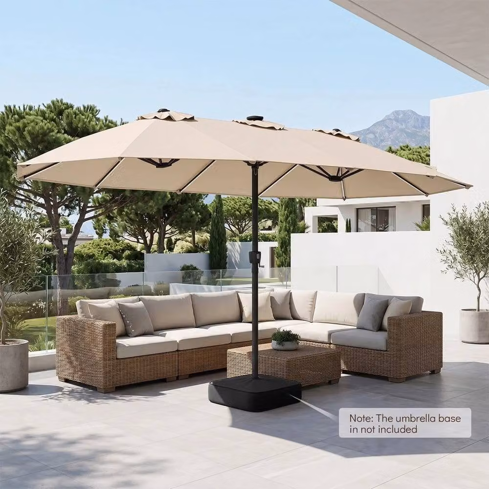 NESTLUNE 15ft Double-Sided Cantilever Parasol with 144 Solar LED Lights in Beige – 2