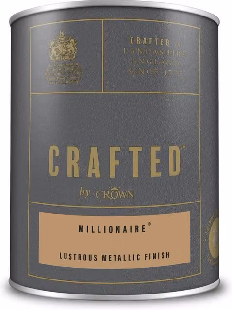 Crown Crafted Millionaire Metallic Emulsion Paint for Walls and Wood, Gold, 1.25 l