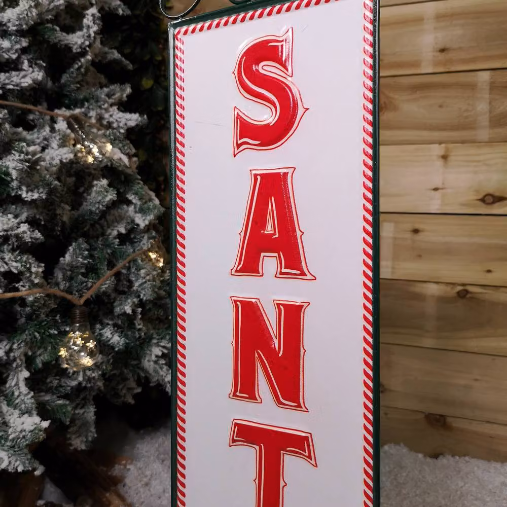 Samuel Alexander Red, White and Green Santa Stop Here Metal Christmas Tabletop Sign, Height: 86 cm – 4