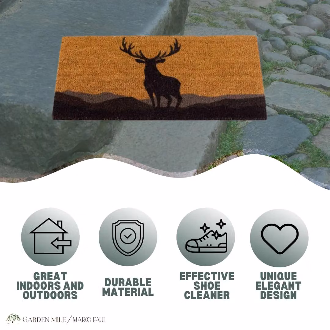Marco Paul Heavy Duty Coir Door Mat with Monarch Stag Design in Brown, W: 75.0 cm, D: 45.0 cm – 8