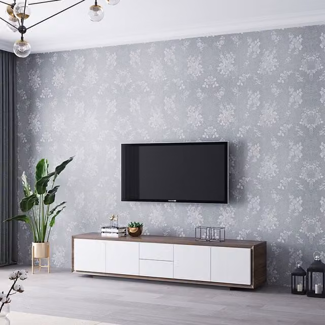 Garden Sanctuary Silver Floral Botanical Self-Adhesive Vinyl Wallpaper Roll