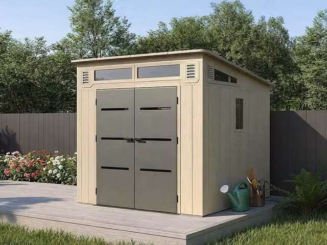 Vente-unique Resin Lean-To Garden Shed with Floor and Window in Grey