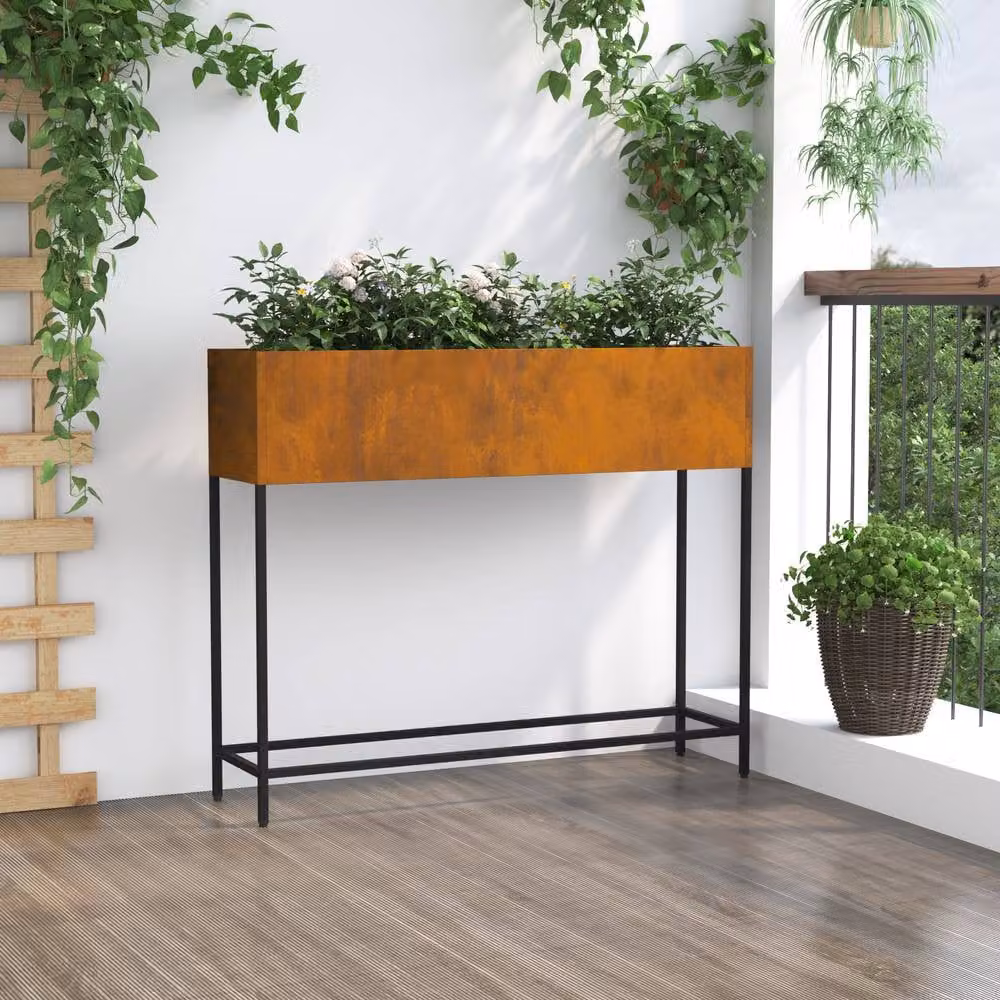 Berkfield Home Raised Garden Planter in Brown Weathering Steel, W: 100 cm, D: 26 cm, H: 82 cm – 3