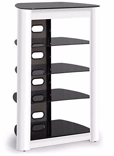 Centurion Supports ZINNIA 5-Tier Gloss Black and White Multimedia Entertainment Media Audio Rack with Glass Shelves W/D/H: 102 x 49 x 68 cm – 3