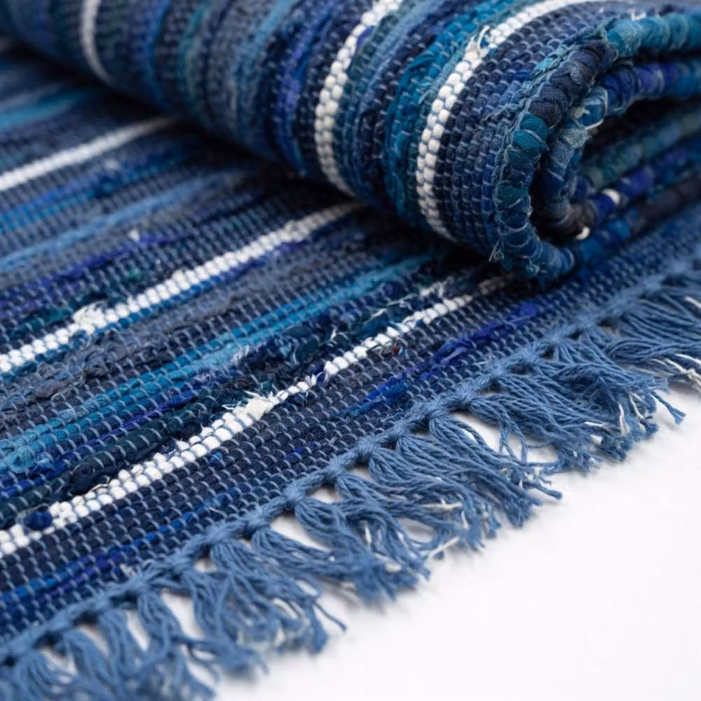 KDMD Blue Striped Rag Rug for Kitchen, Bathroom, Bedroom and Living Room, W: 50 cm x D: 50 cm x H: 50 cm – 2