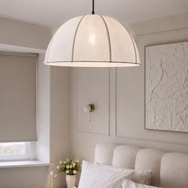 CGC Lighting Alessia Hand Made White Fabric Dome Lampshade, Diameter: 50 cm
