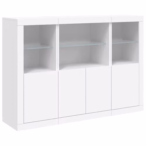 vidaXL Set of 3 Modern White Sideboards with Integrated LED Lights and Media Compartments