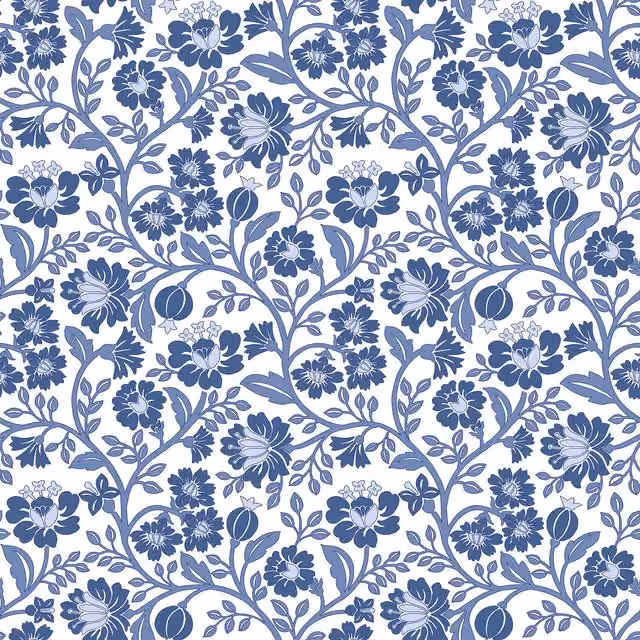 I Love Wallpaper Folksy Floral Art Nouveau Botanical Wallpaper Roll in Blue and White