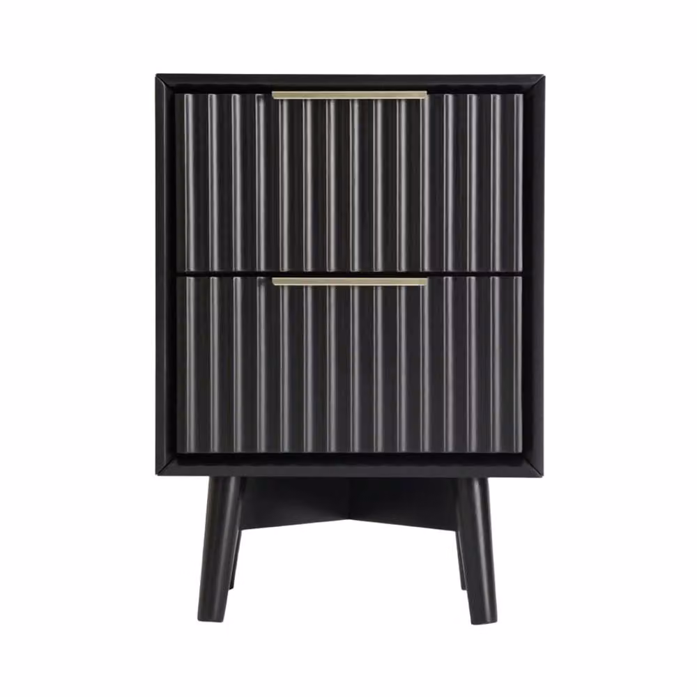 Home Garden Direct Monza 2 Drawer Bedside Table with Fluted Front in Black – 4
