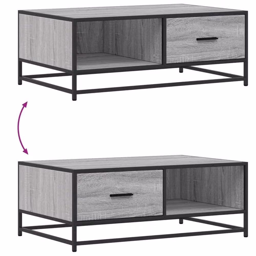 Berkfield Home Grey Sonoma Coffee Table in Engineered Wood and Metal, W: 90 cm, D: 57 cm, H: 35 cm – 3